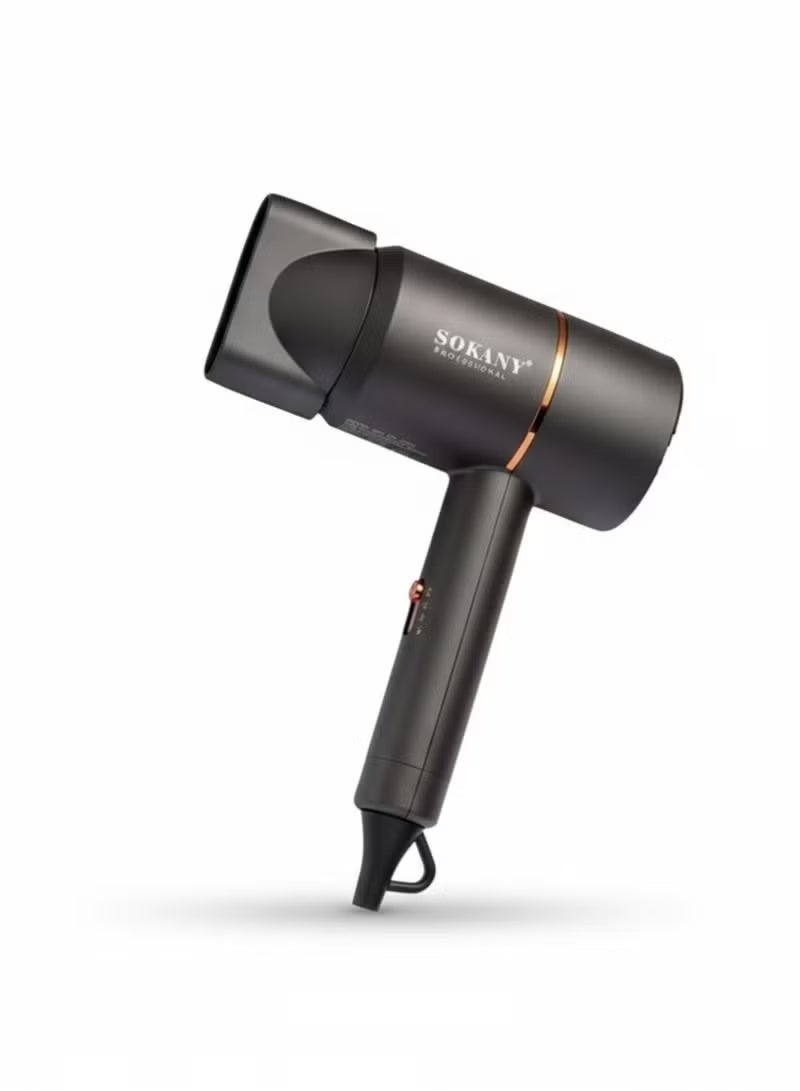 sokany SK-2202 Mini Hair Dryer 1200W with Fast Drying, Lightweight & Compact Design, Portable for Home, Salon & Travel Use, General Grey Color, Ergonomic & Easy to Use - Image 2